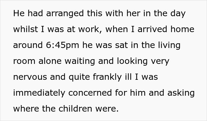Text excerpt showing a man sitting nervously at home, unsure if affair partner's baby is his child or grandchild. Text excerpt showing a man sitting nervously at home, unsure if affair partner's baby is his child or grandchild.