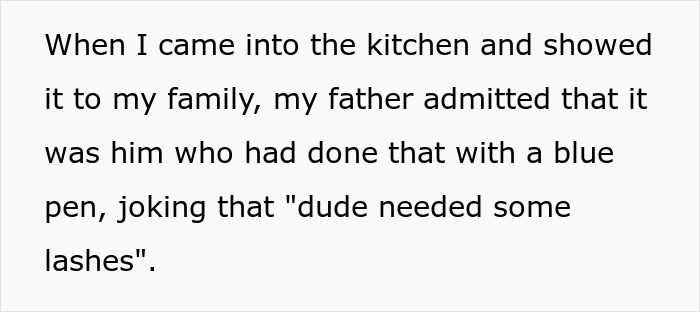 Text excerpt showing daughter&rsquo;s reaction after dad &ldquo;fixes&rdquo; her first real drawing with a humorous comment.