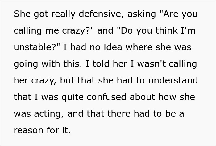 Text excerpt discussing a man lending girlfriend a spare keyboard and her defensive reaction causing confusion. Text excerpt discussing a man lending girlfriend a spare keyboard and her defensive reaction causing confusion.