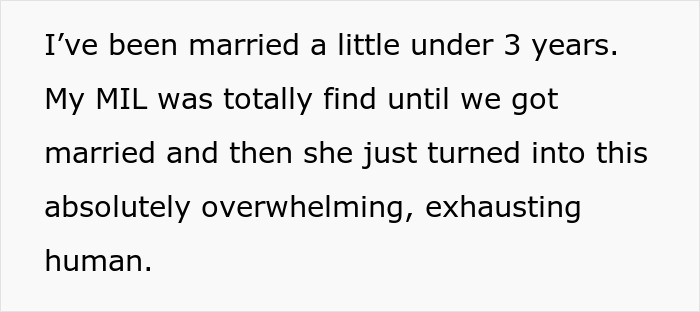 Text excerpt about a wife describing her difficult relationship with her mother-in-law after marriage.