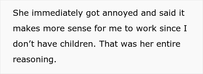 Woman thinks she's entitled to a day off on Christmas due to having kids, causing annoyance and disagreement.
