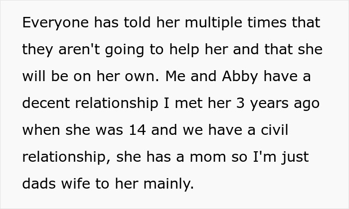 Text excerpt discussing a stepmom delivering a reality check to pregnant stepdaughter amid family relationship tensions.