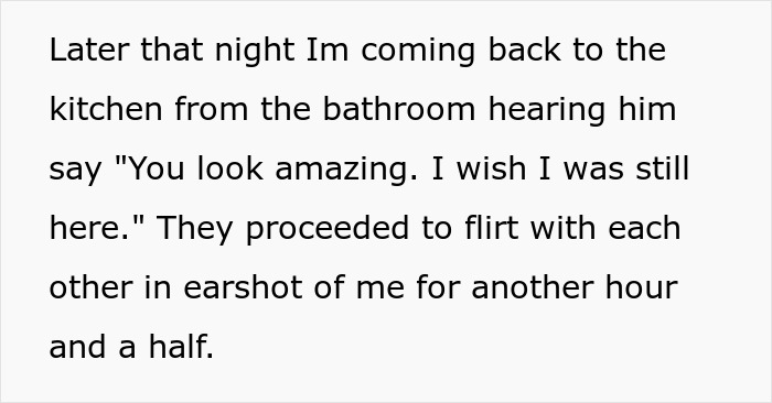 Text showing a woman overhearing a shameless guy flirting with his baby mama while she babysits, causing tension with his girlfriend.