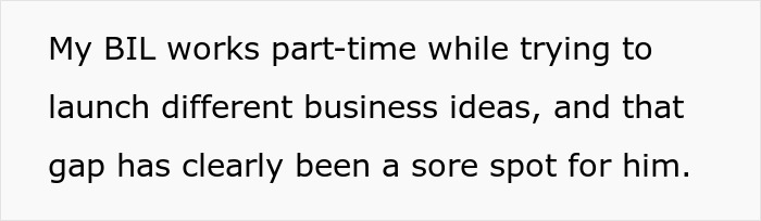 Text excerpt about a woman&rsquo;s brother-in-law working part-time and her reactions during Thanksgiving dinner.