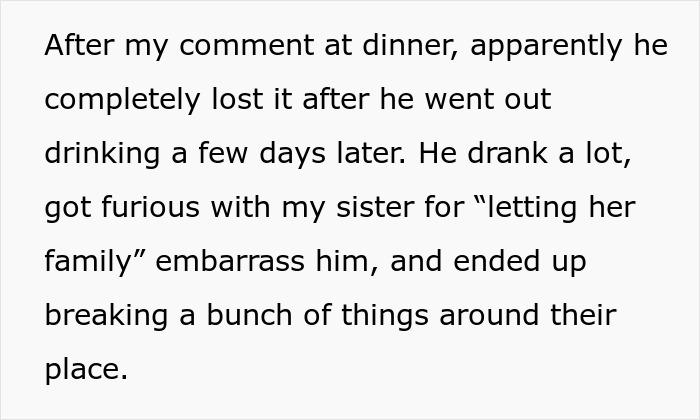 Text excerpt describing a woman clapping back at her brother-in-law during Thanksgiving dinner after he criticizes her brother. Text excerpt describing a woman clapping back at her brother-in-law during Thanksgiving dinner after he criticizes her brother.