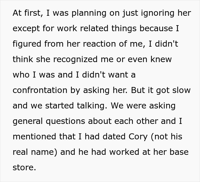 Text excerpt showing a man reflecting on his crush at work and how their interactions slowly led to talking.