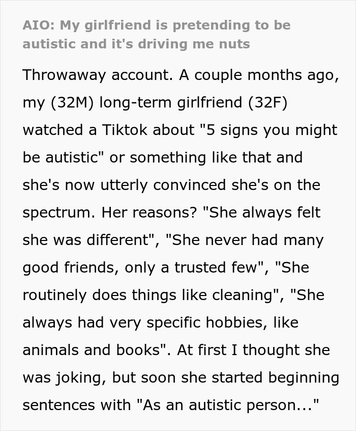 Woman keeps excusing her behavior with self-diagnosed autism, boyfriend struggling to handle it.