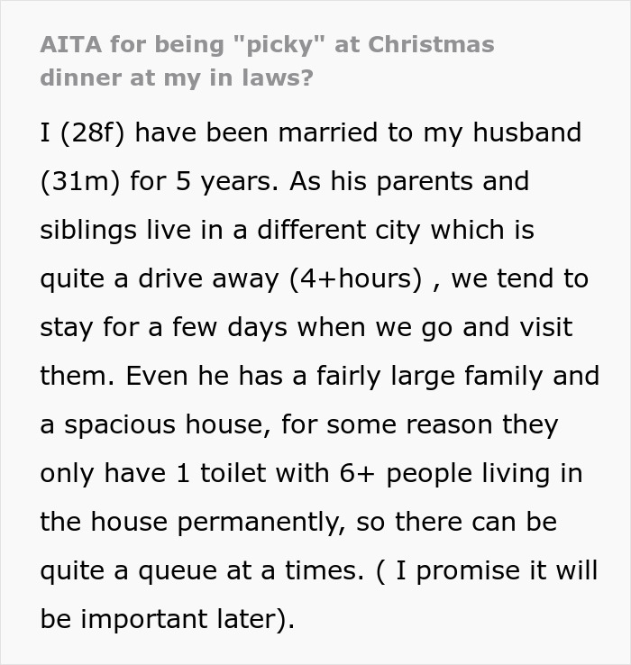 Text excerpt from a husband and family discussing a woman’s picky eater habits and allergies causing family tension. Text excerpt from a husband and family discussing a woman’s picky eater habits and allergies causing family tension.
