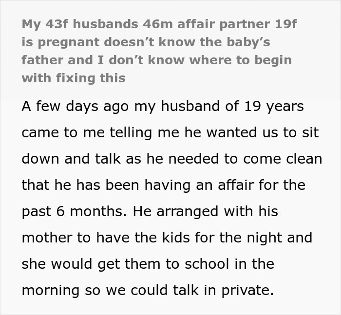 Man unsure if affair partner's baby is his child or grandchild as she’s his son’s recent ex in a text post. Man unsure if affair partner's baby is his child or grandchild as she’s his son’s recent ex in a text post.
