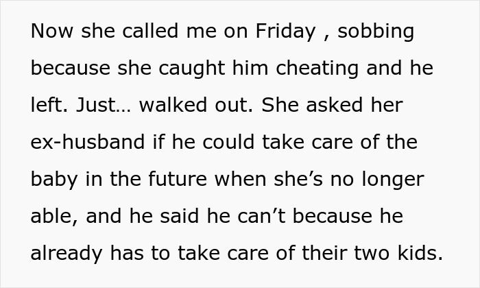 Text excerpt about a childfree woman refusing responsibility for her sister's new baby after family issues arise.
