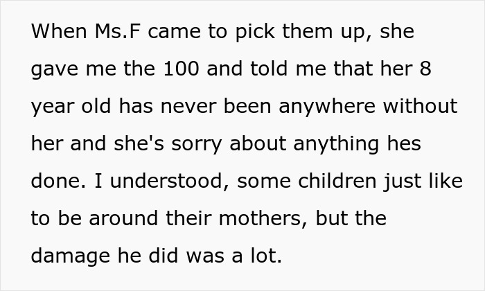 Text excerpt about a teen refusing to babysit a reckless 8-year-old and the mother reacting negatively. Text excerpt about a teen refusing to babysit a reckless 8-year-old and the mother reacting negatively.