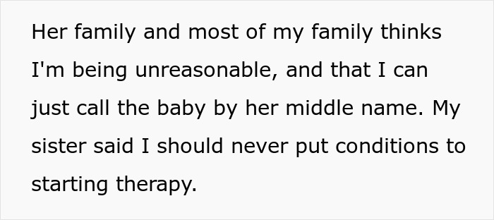 Text excerpt about family conflict over newborn's bizarre name causing couple on verge of breakup.