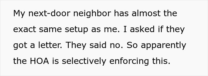 Text showing a person describing HOA selectively enforcing fines for holiday decorations on their festive Christmas decor. Text showing a person describing HOA selectively enforcing fines for holiday decorations on their festive Christmas decor.
