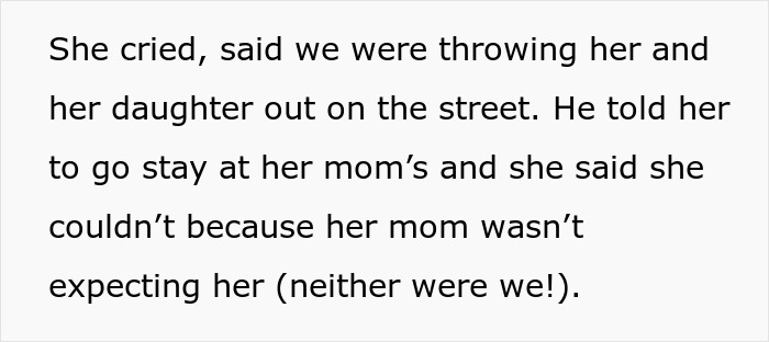 Text excerpt showing an uninvited guest upset after being kicked out by the bride and groom on their wedding night.