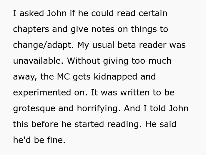 Excerpt of novel with grotesque and horrifying content causing woman to ask internet for advice after police called by boyfriend Excerpt of novel with grotesque and horrifying content causing woman to ask internet for advice after police called by boyfriend