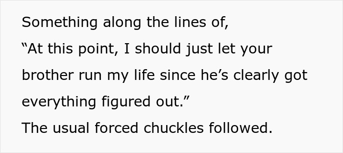 Text excerpt showing a woman’s reaction as she claps back at her brother-in-law tearing down her brother during Thanksgiving dinner. Text excerpt showing a woman’s reaction as she claps back at her brother-in-law tearing down her brother during Thanksgiving dinner.