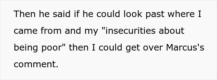 Text excerpt about insecurities and comments, highlighting a boyfriend laughing off claims about girlfriend's spending habits. Text excerpt about insecurities and comments, highlighting a boyfriend laughing off claims about girlfriend's spending habits.
