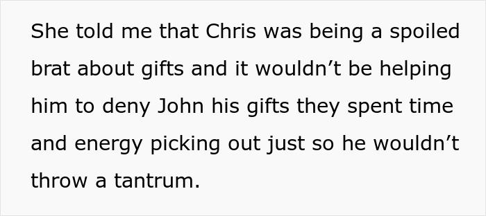 Text excerpt about a dad demanding family skip Hanukkah gifts to avoid a spoiled son's tantrum.