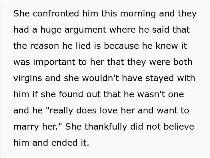 Man lies about saving himself for marriage to please fiancée, forgetting her sister is his ex leading to argument and breakup. Man lies about saving himself for marriage to please fiancée, forgetting her sister is his ex leading to argument and breakup.
