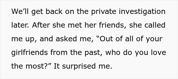 Text excerpt about a man surprised by questions from fiancée's family amid private investigation concerns. Text excerpt about a man surprised by questions from fiancée's family amid private investigation concerns.