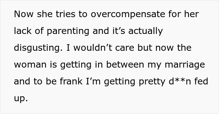 Text excerpt about a wife frustrated as husband won't stand up to his mother, affecting their marriage.