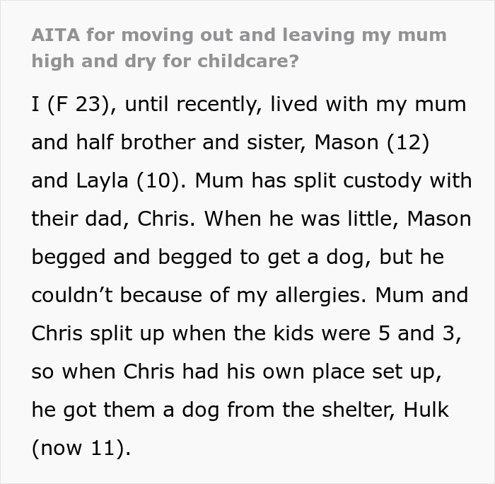 Young woman faces family conflict over moving out and leaving mom with no childcare options. Young woman faces family conflict over moving out and leaving mom with no childcare options.