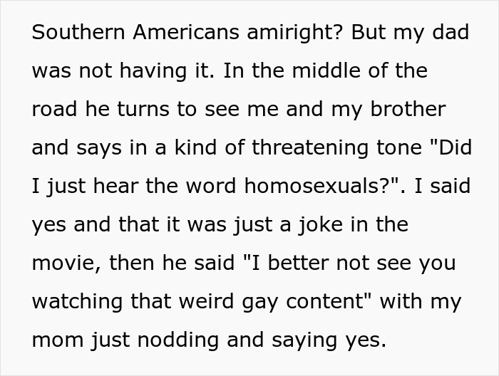Text excerpt showing a secretly gay teen confronting homophobic parents over disrespect and watching gay content. Text excerpt showing a secretly gay teen confronting homophobic parents over disrespect and watching gay content.