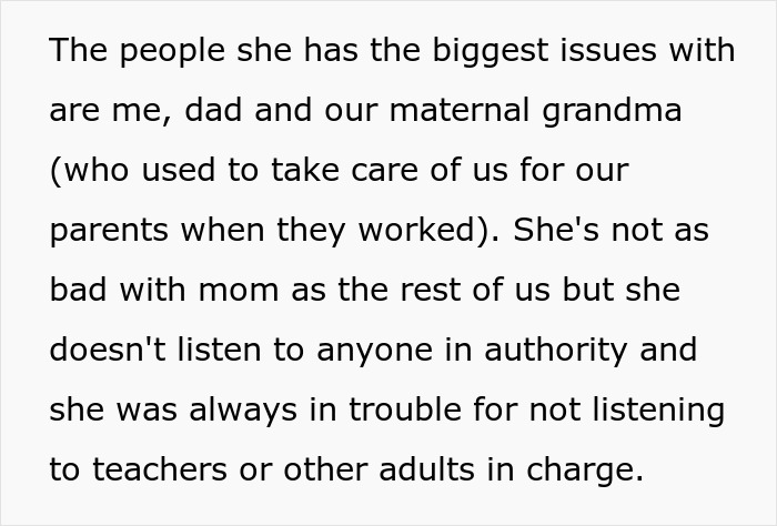 Text excerpt about a teen facing issues with a violent sister who disrespects authority and causes family tension. Text excerpt about a teen facing issues with a violent sister who disrespects authority and causes family tension.