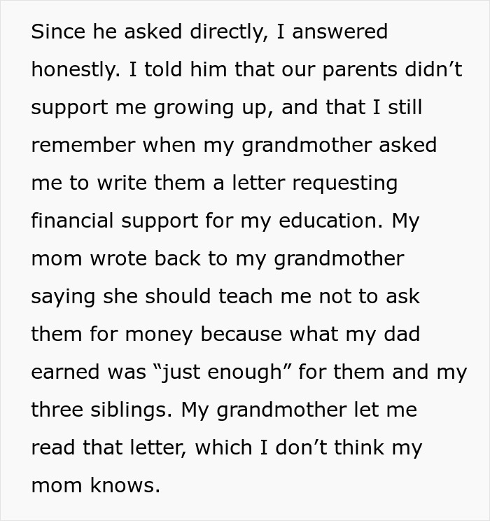 Text excerpt about lady explaining how her cruel parents abandoned her and refused to help with education support. Text excerpt about lady explaining how her cruel parents abandoned her and refused to help with education support.