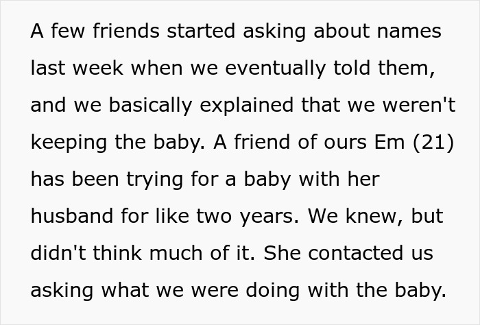 Text excerpt discussing a friend wanting to adopt a white baby and the conflict surrounding the adoption decision. Text excerpt discussing a friend wanting to adopt a white baby and the conflict surrounding the adoption decision.