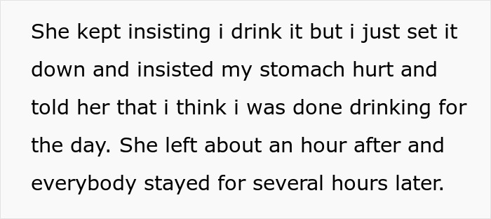 Screenshot of text about a party incident with a mentally unstable woman trying to give a friend a drink