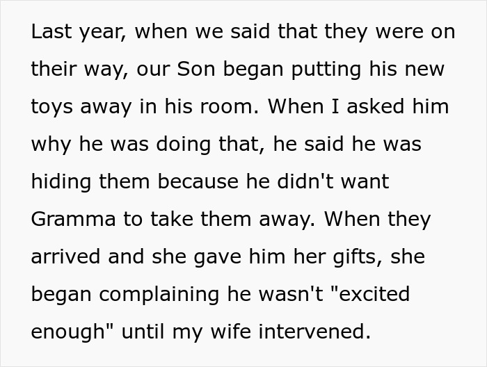 Alt text: Grandma turns Christmas into a weird competition, family blocks her gifts to keep peace during holiday celebrations. Alt text: Grandma turns Christmas into a weird competition, family blocks her gifts to keep peace during holiday celebrations.