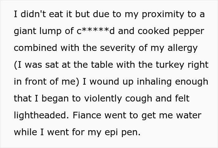 Text discussing a severe allergy reaction triggered by proximity to cooked pepper and a large lump of unknown food. Text discussing a severe allergy reaction triggered by proximity to cooked pepper and a large lump of unknown food.