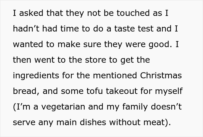 Text excerpt from a story about relatives eating homemade pies and Christmas bread without permission.