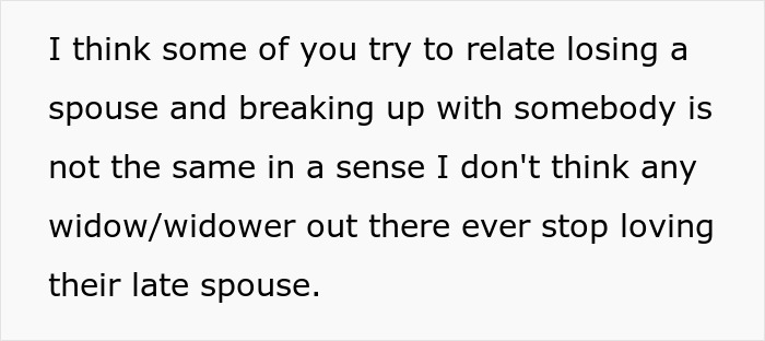 Text about the emotional difference between losing a spouse and breaking up, related to breaking up ultimatum over ring. Text about the emotional difference between losing a spouse and breaking up, related to breaking up ultimatum over ring.