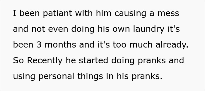 Text excerpt describing a man frustrated with his cousin’s cruel prank and the resulting family conflict.