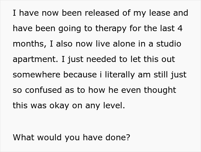 Text post from a person explaining they were released from their lease and confused about roommate&rsquo;s allergy grass prank.