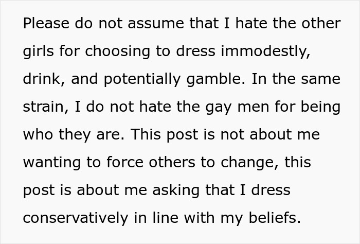 Text about dressing conservatively and respecting beliefs amid family conflict over Muslim daughter-in-law's choice not to wear a bikini. Text about dressing conservatively and respecting beliefs amid family conflict over Muslim daughter-in-law's choice not to wear a bikini.