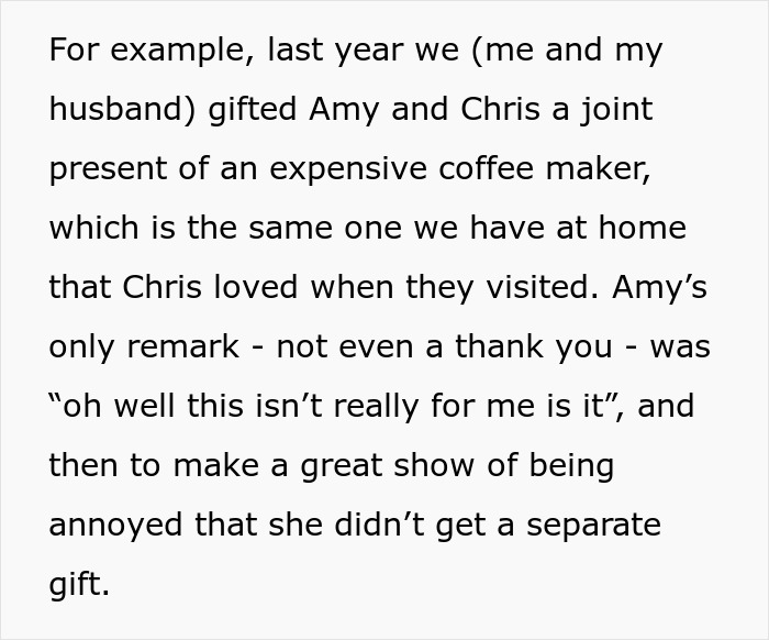 Text excerpt describing a personal story about a joint Christmas gift on a sil Christmas gift list.