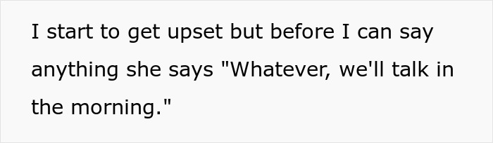 Text excerpt showing upset conversation about baked potato eating habits and fiancée’s mother’s reaction.