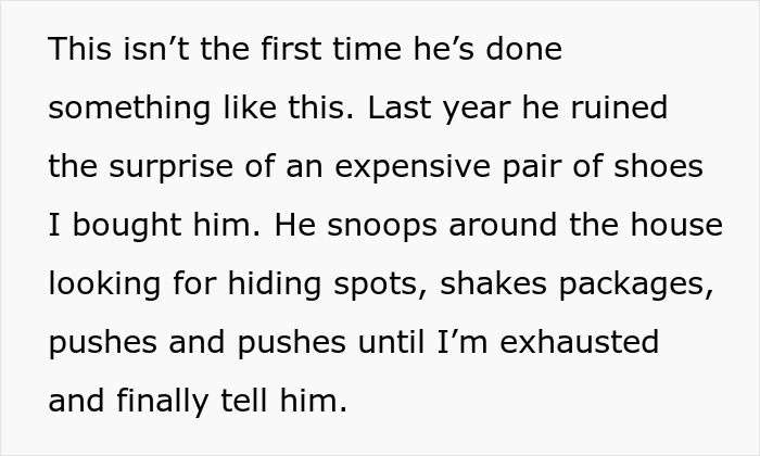 Text about a guy pressuring his girlfriend to reveal if she got him a PS5 for Christmas, ending up empty-handed.