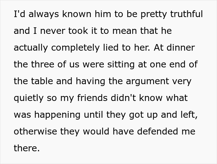 Text excerpt from a story about a man lying to please fiancée and forgetting her sister is his ex during a quiet dinner argument. Text excerpt from a story about a man lying to please fiancée and forgetting her sister is his ex during a quiet dinner argument.