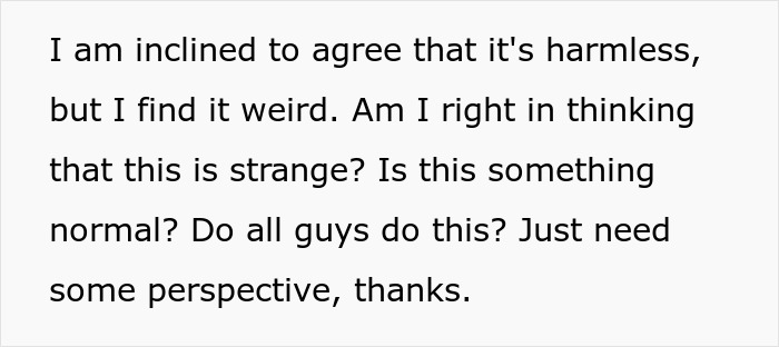 Text discussing an immature guy and his friends testing his new girlfriend, questioning if behavior is normal.