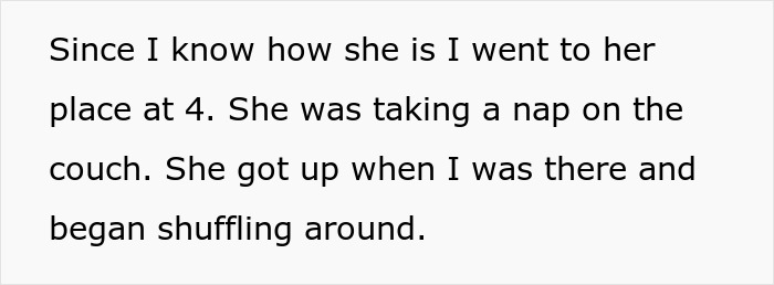 Text excerpt describing a lady’s unpunctual friend casually painting her nails before the event.