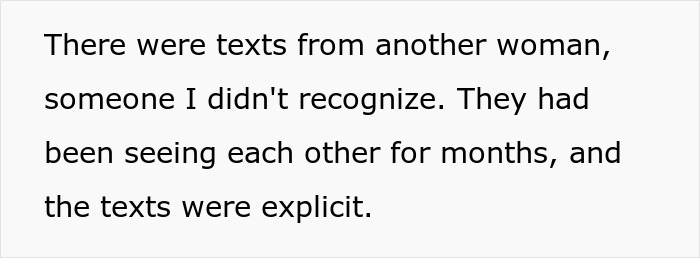 Text describing overheard explicit messages leading to couple split at altar, with bride seeking emotional support.