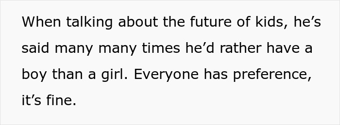 Text discussing a boyfriend’s repeated preference for having only boys when talking about future kids. Text discussing a boyfriend’s repeated preference for having only boys when talking about future kids.