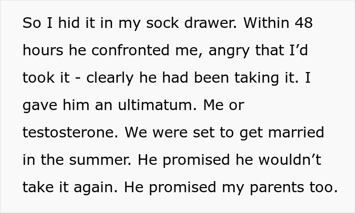 Close-up of a woman upset and confronting her husband about risking their future child’s health by lying about testosterone use.
