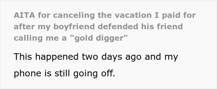 Screenshot of a social media post about a girlfriend spending to prove herself and canceling a fully paid Hawaii trip. Screenshot of a social media post about a girlfriend spending to prove herself and canceling a fully paid Hawaii trip.