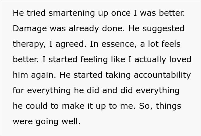 Text excerpt from a relationship story about accountability and therapy in a marriage with chores and parenting issues.
