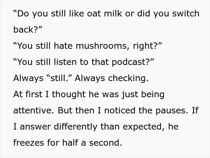 Get Him To A Doctor, screenshot of text about boyfriend always asking still questions and freezing after unexpected answers Get Him To A Doctor, screenshot of text about boyfriend always asking still questions and freezing after unexpected answers